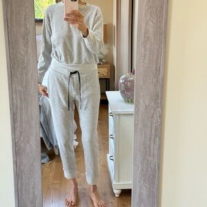Theory pale grey waffle joggers and top